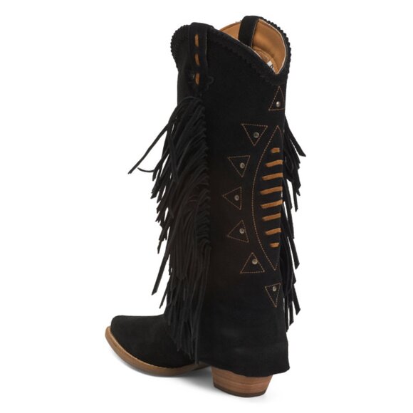 DINGO Black Made In Mexico Suede Lad 14 Boots With Fringe Spirit Trail - Picture 2 of 2
